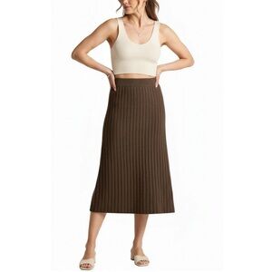 QUINCE Mongolian Cashmere Rib Midi Skirt, Brown, XL